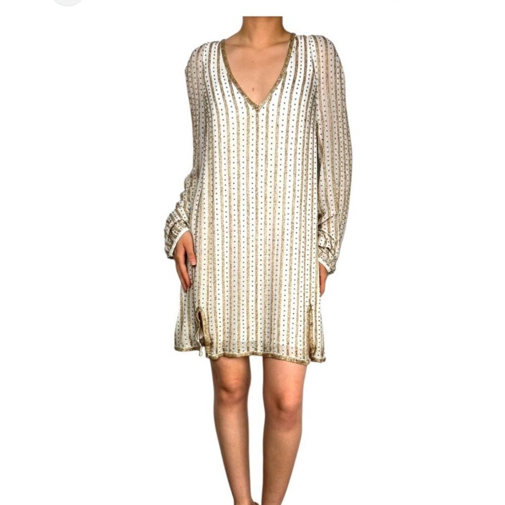 Free People Beaded Sparkly Black Magic Open Back Plunging V Neckline Dress Small